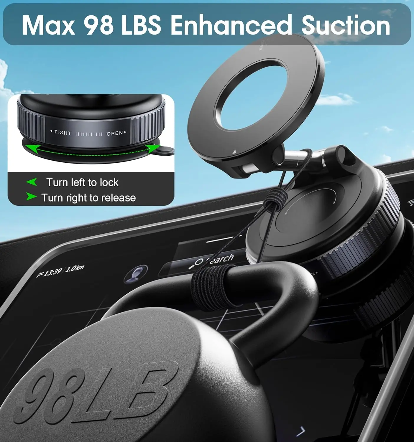 Foldable Vacuum Suction Magnetic Phone Mount 360° Rotatable Mobile Holder for Car Windshield Dashboard and Desktop Use