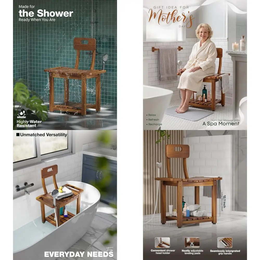 

Heavy Duty 450 lbs Shower Chair with Backrest, Non-Slip Seat, Storage Shelf, and Handles for Elderly or Adults