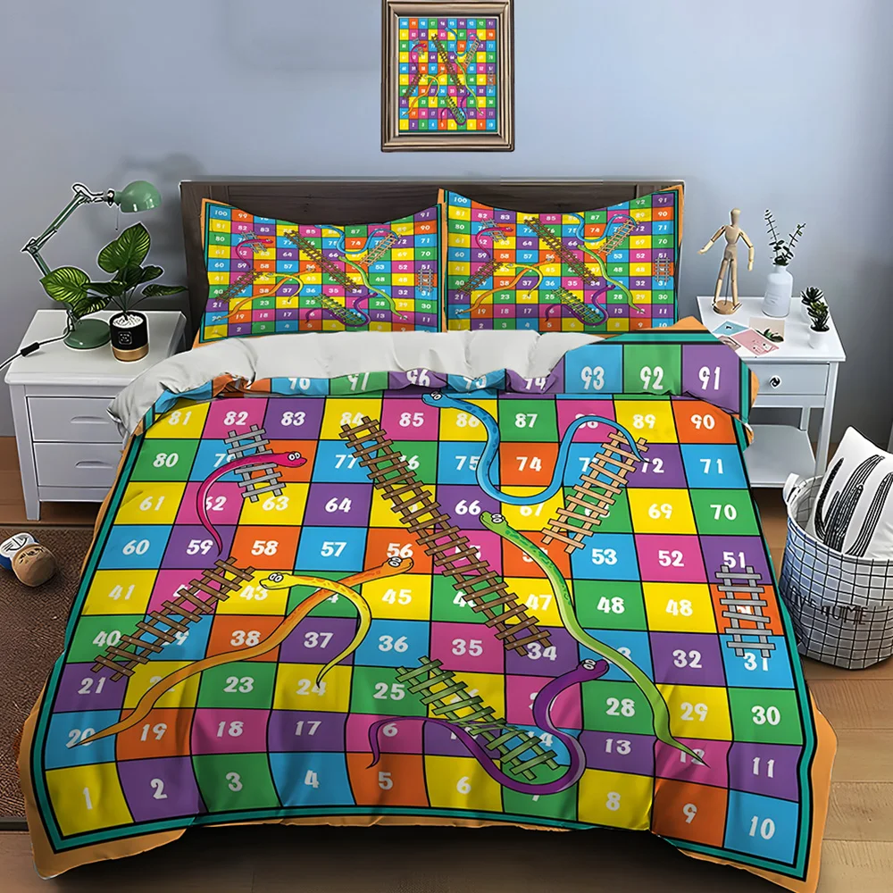 Colorful snakes and ladders game board Bedding Set for Kids Luxury Gift 3pcs Digital Print Comforter Set Soft Comfortable