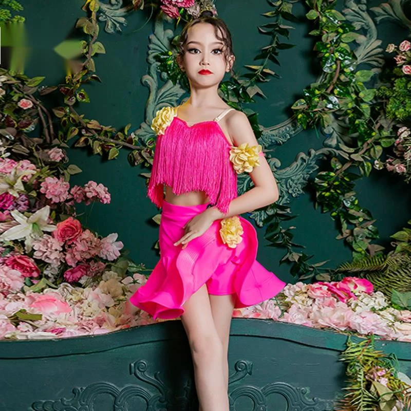 ballroom latin american Line dance clothing fringed girl chacha wear women Top Skirt competition samba dancewear practice Kids