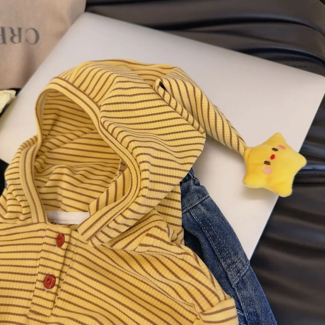 Boys and Girls Fun Pointed Hooded Base Shirt Thin Striped Elastic Fabric Childrens Casual Outer Long Sleeved Pullover