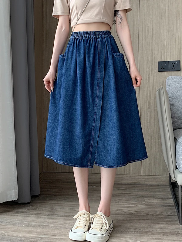 High Waist Cotton Denim Waed A-Line Skirt Women's Loose Slimming Spring Faion Korean Sle f-length Skirt