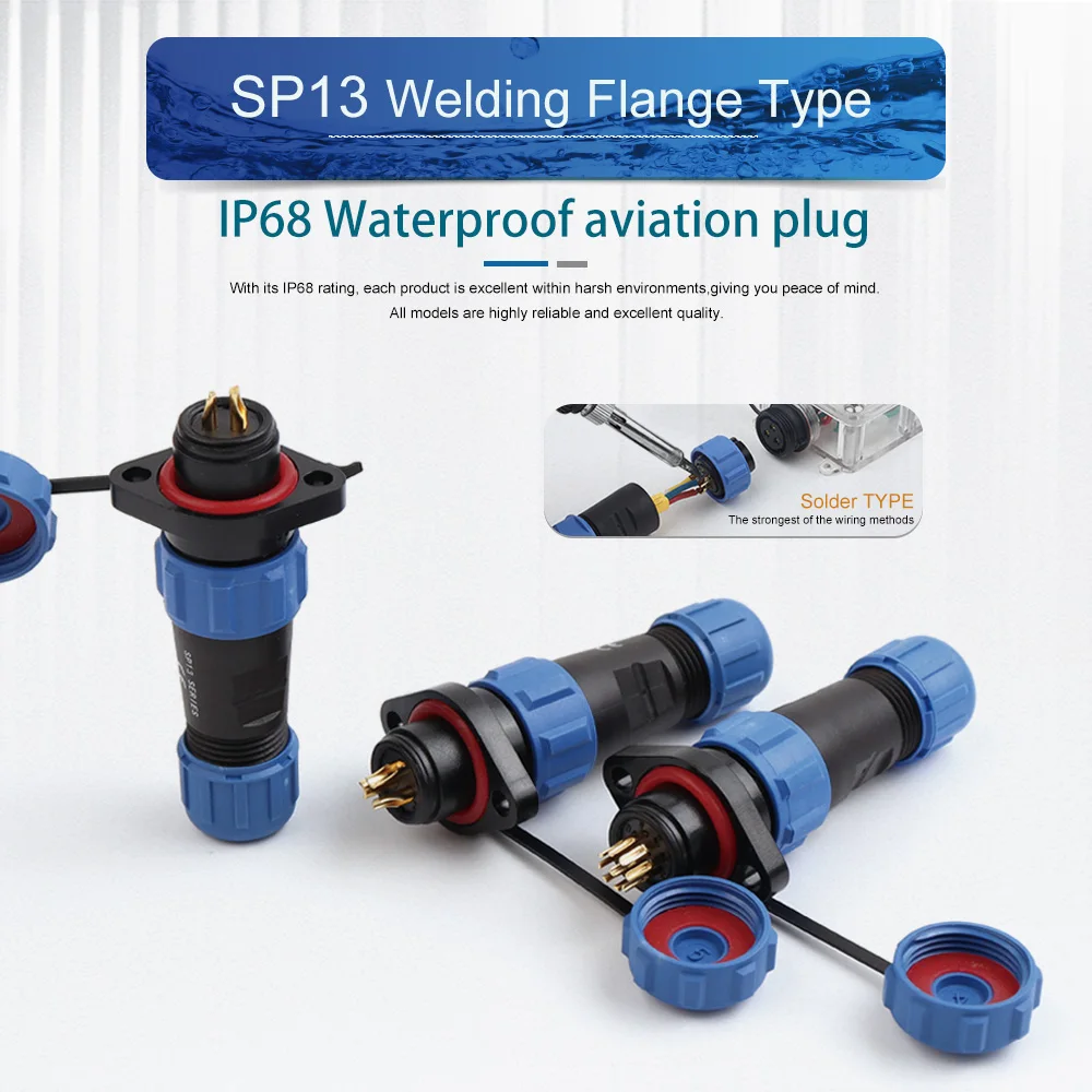 SP13 Flange Type Aviation Plug Welding Wire Cable Connector IP68 Waterproof Plug Socket Male Female Connection 2/3/4/5/6/7/9 Pin