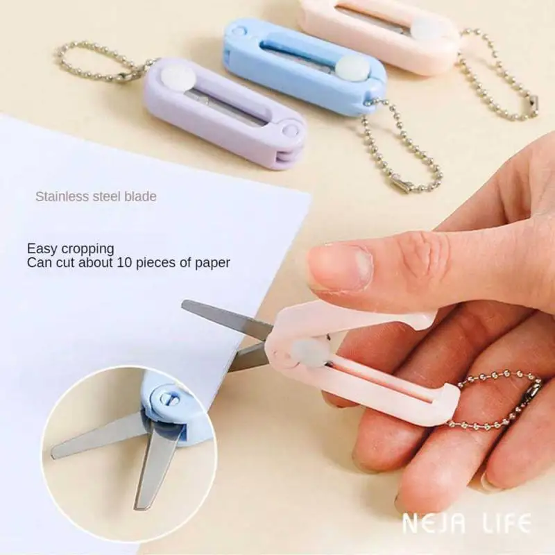 Cute Mini Portable Scissors Simple Folding Paper Cutter Student Stationery Scissor School Office Supplies Multifunction Keychain