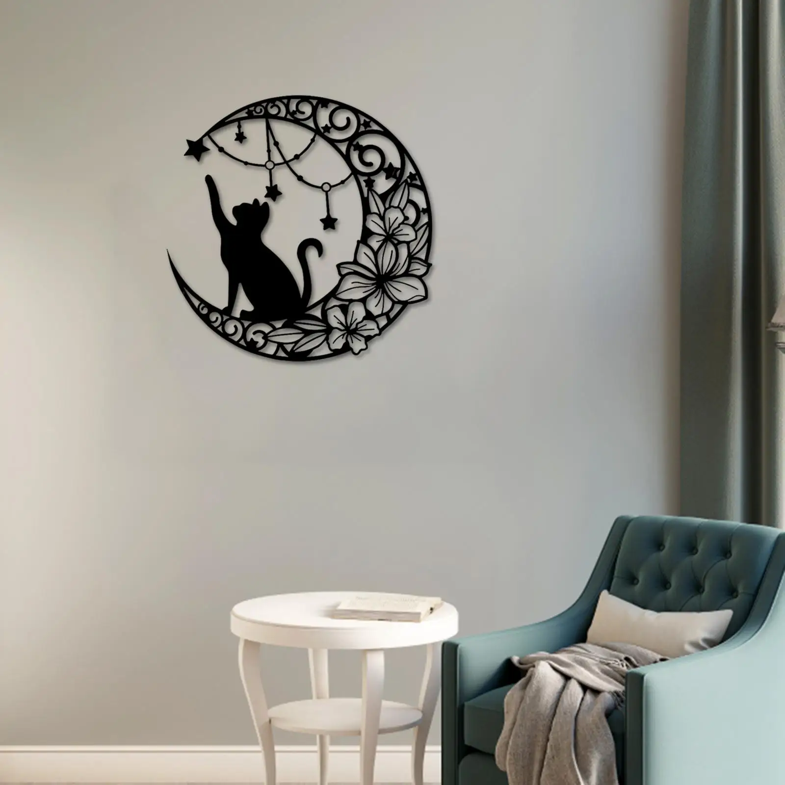 Wrought Iron Cat Wall Art Minimalist Sculpture Black Decor for Home Garden Porch Bedroom