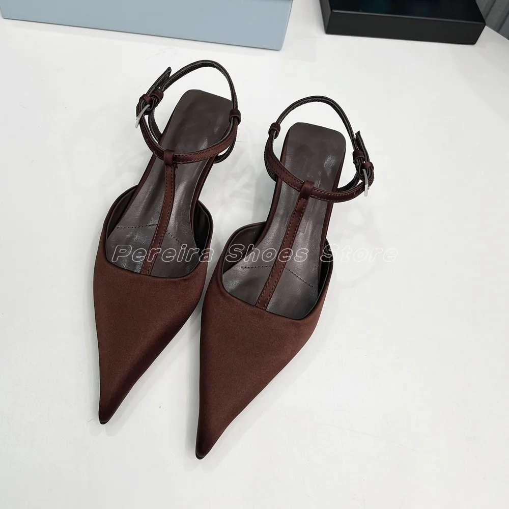 Sexy Wedge Sandals Black Satin Ankle Buckle Strap Narrow Band Back Strap Solid Ladies Dress Party Shoes 2024 New Arrivals