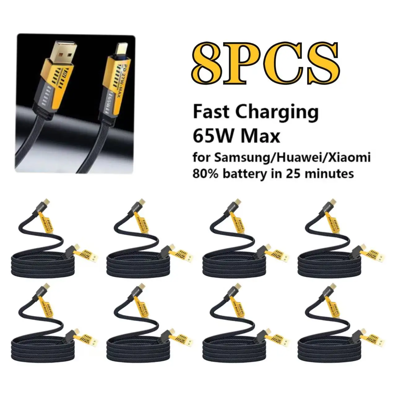 65W Braided 4-in-1 Fast Charging Cable, Multi-Connector USB Cord for iPhone, Android, Type-C, Micro USB Devices and More