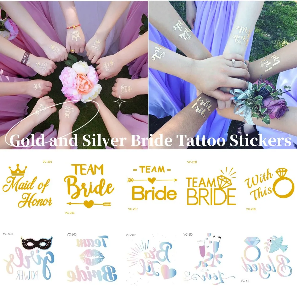 2023 New Team Bride Tribe Golden Tattoo Stickers Bachelorette Hen Party Bridesmaid Decor Wedding Bridal Bride To Be Supplies