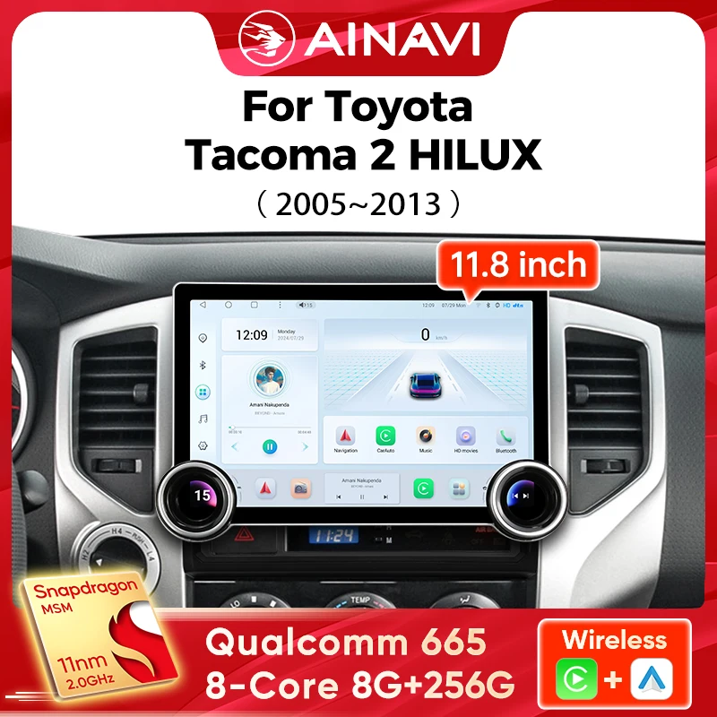 Ainavi 11.8inch Multimedia Player For Toyota Tacoma 2 N200 Hilux 2005-2013 Carplay Android Auto Car Radio Stereo