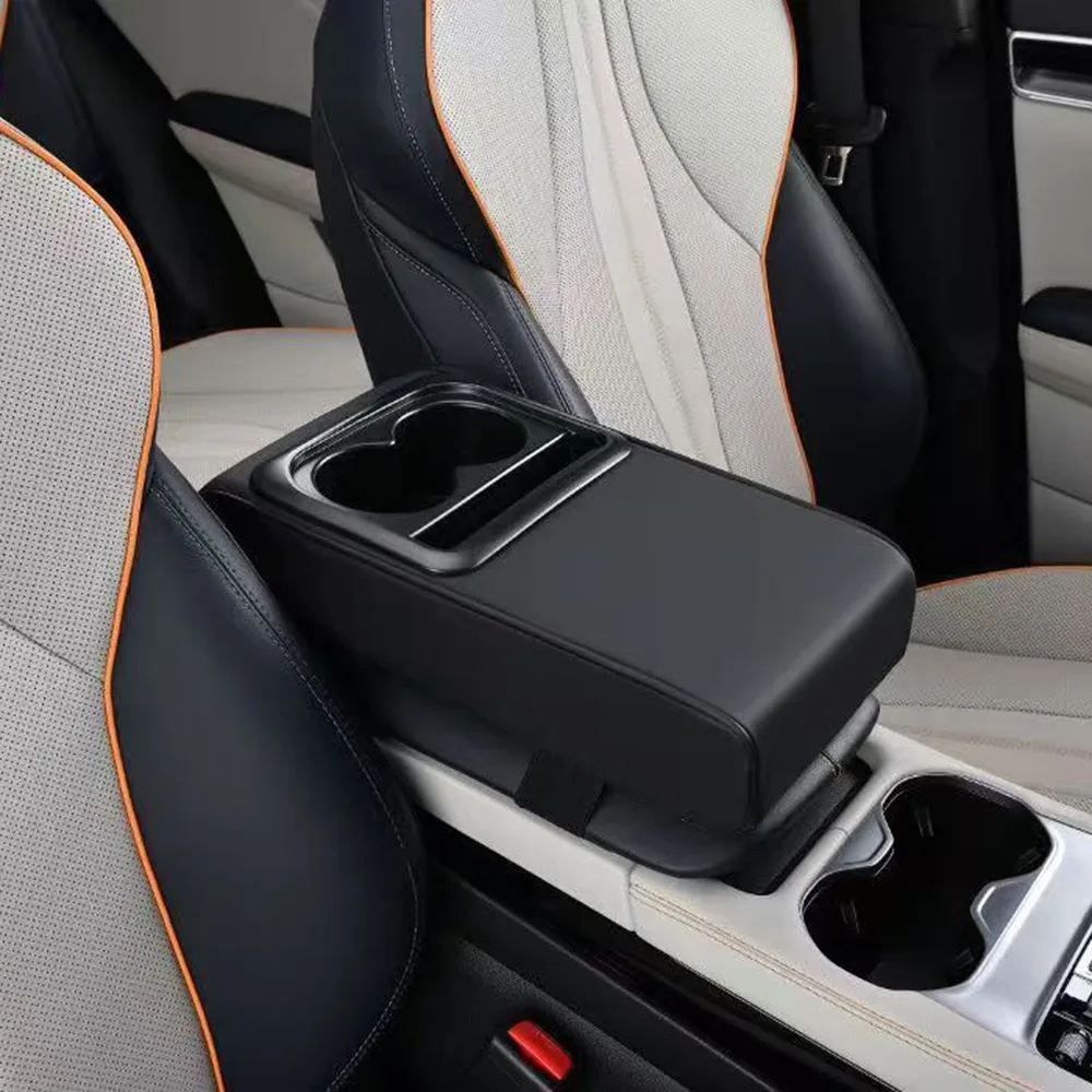 

PU Leather Center Console Armrest Pillow Waterproof 2 Cup Holder Auto Armrest Height Pads Anti-slip Soft Arm Rest Extension Mat