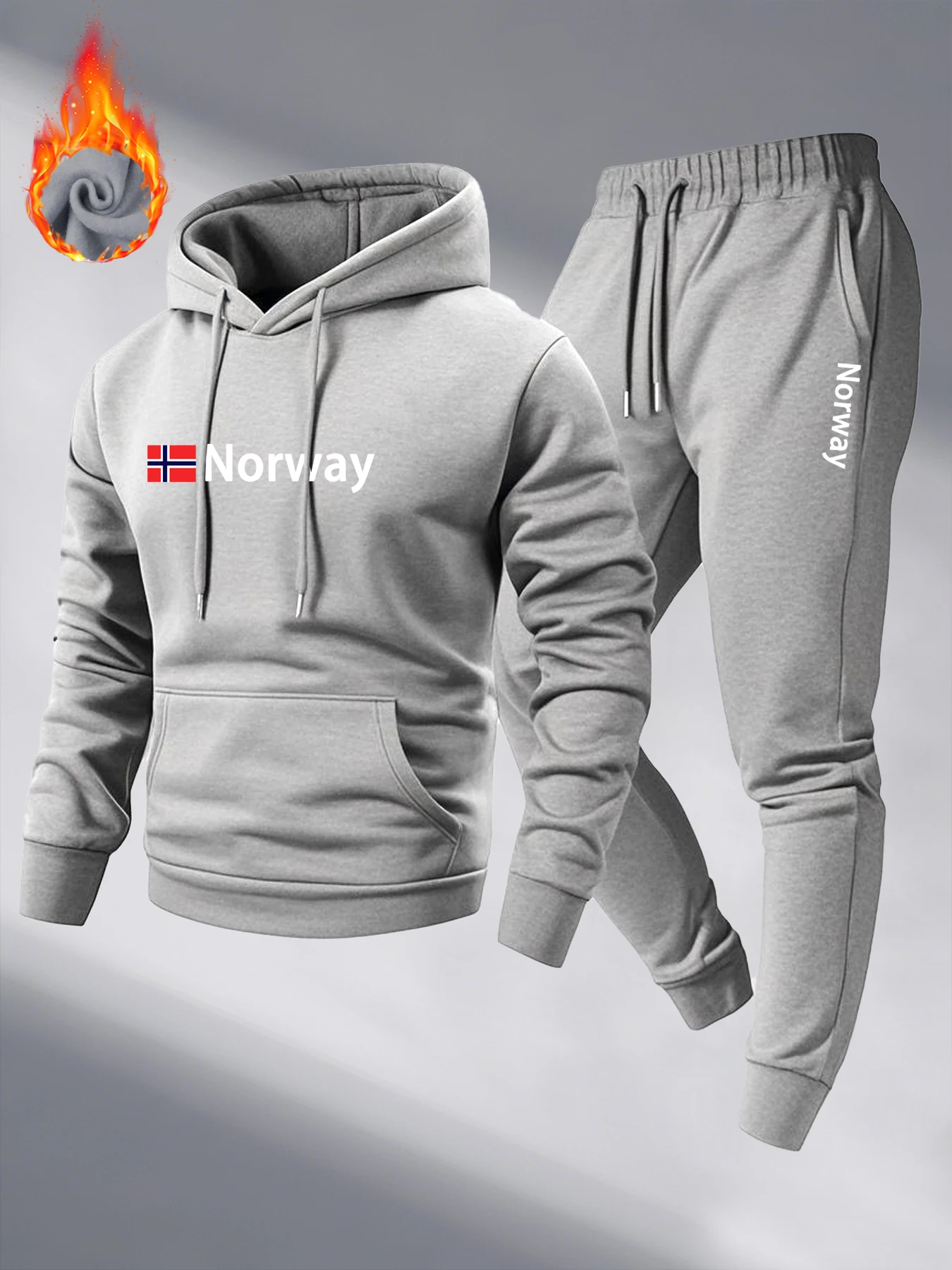 

2025 Popular Autumn New Hooded Sportswear Norway Printed Fashion Casual Sweatshirt and Pant Sets Sports Streetwear Male Clothing