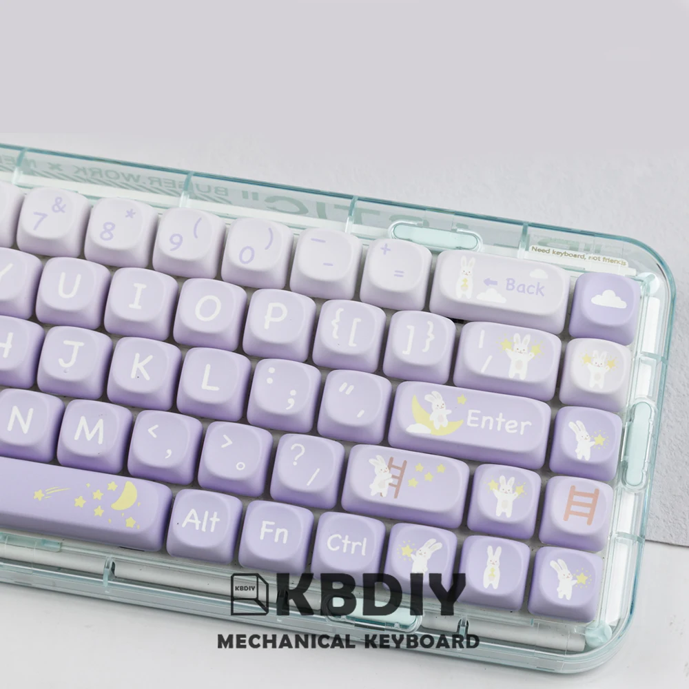 KBDiy PBT Keycap Rabbit Stars Theme Cute MOA Profile 135 Keys Caps MAC Mechanical Keyboard Keycaps Custom for GMK64 GMK67 K500