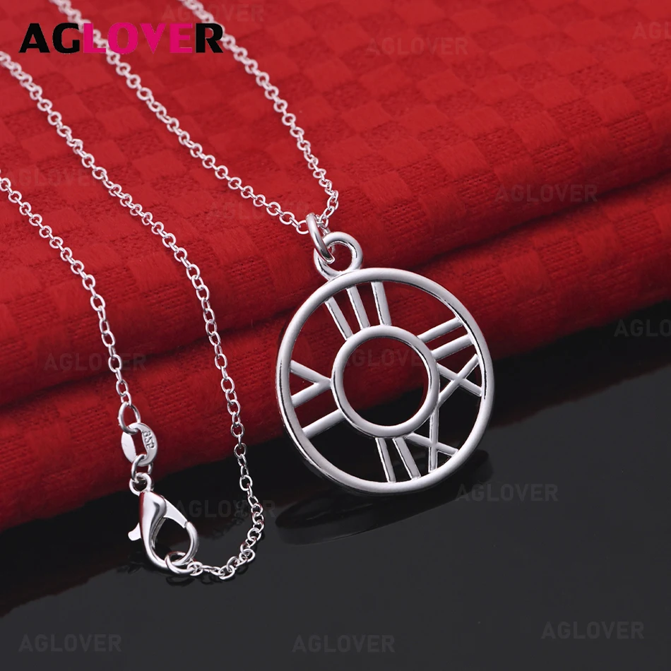 

AGLOVER 925 Sterling Silver Roman Numeral Hollow Ring Pendant Necklace Retro Versatile Accessories Women's Birthday Gift Jewelry