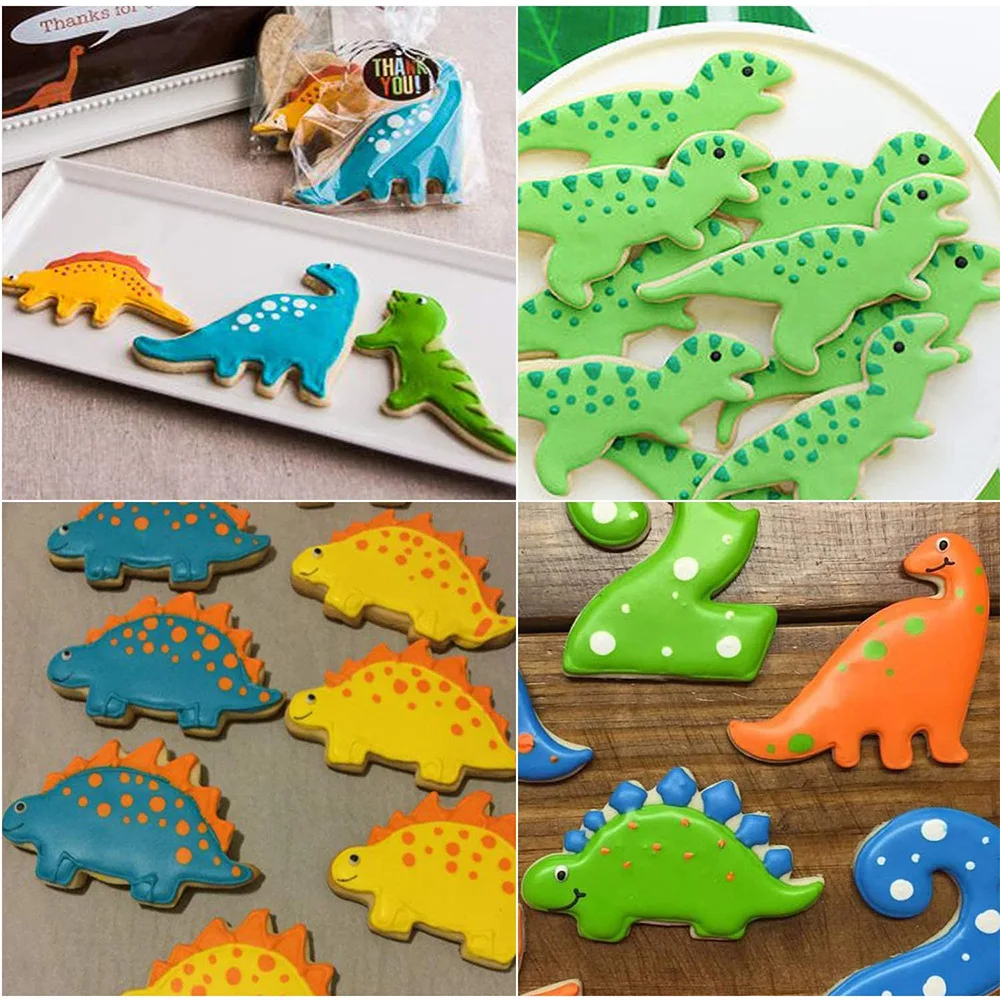 7pcs Mini Metal Cute Cookie Cutter Set Dinosaur Theme Fondant Cutter Chocolate Mold Baking Accessories Cookie Decorating Tools