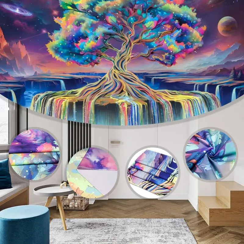 VIKAMA Neon Tree of Life Tapestry, Galaxy Waterfall Wall Hanging, Psychedelic Wall Decor for Bedroom Dorm Esports Room