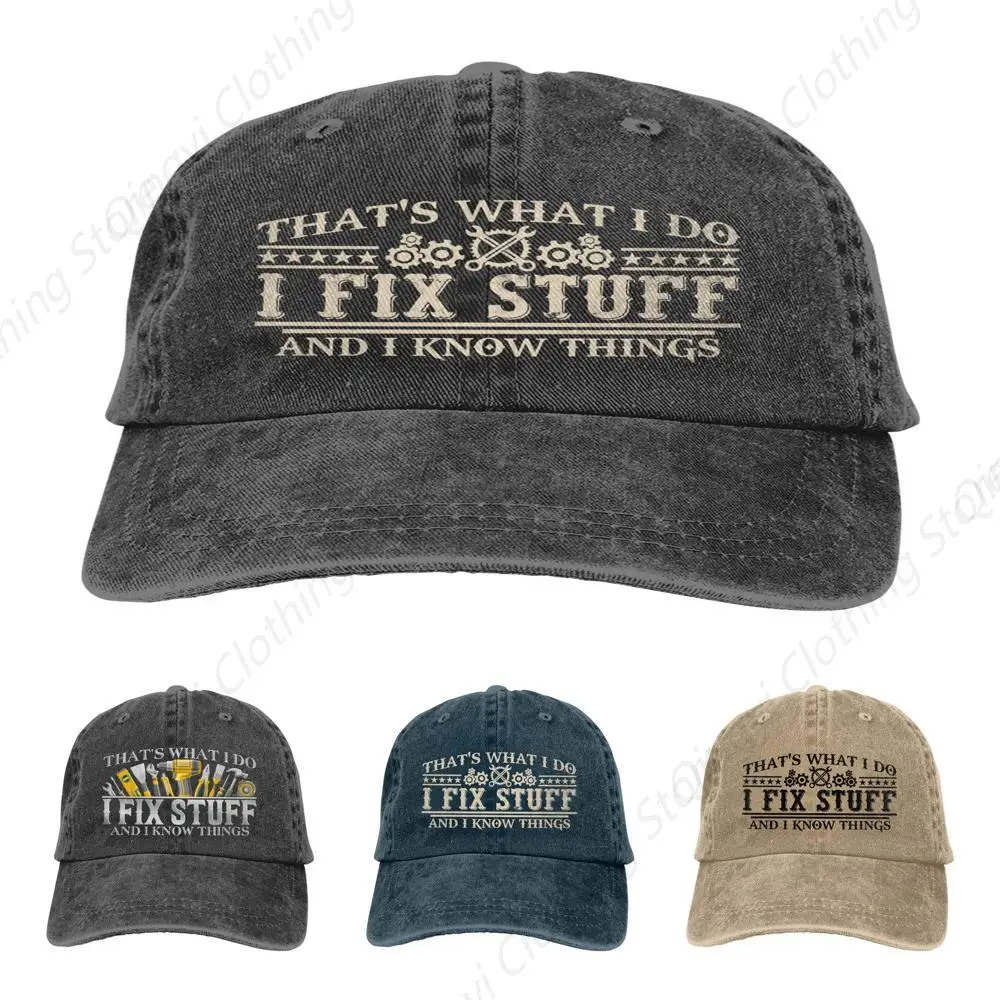 

Funny Hats for Men I Fix Stuff and I Know Things Hat USA Flag Hat Cool Stuff Hat for Men Caps Gifts A-Black