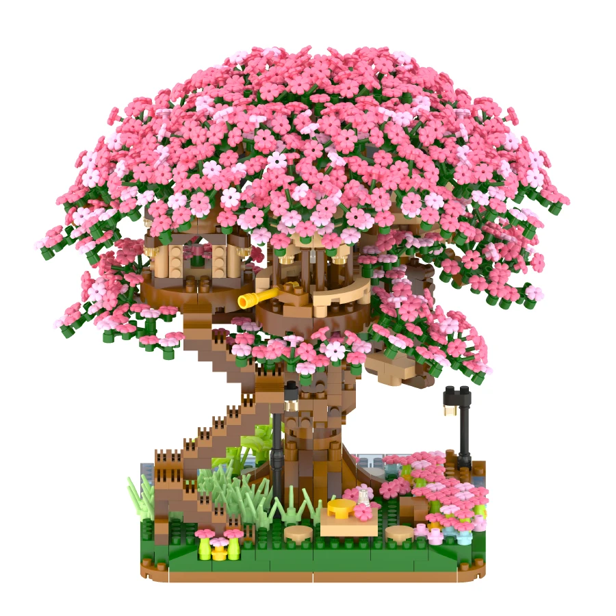 2138PCS Sakura House Building Blocks Cherry Blossom Tree House Bonsai Assembly Model Toys Home Decor