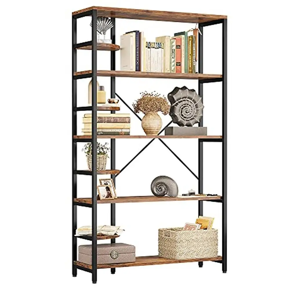 Rustic Corner Bookshelf 8 Tiers Storage Rack Plant Stand Ladder Shelf Industrial Style Home Office Living Room Iron Frame