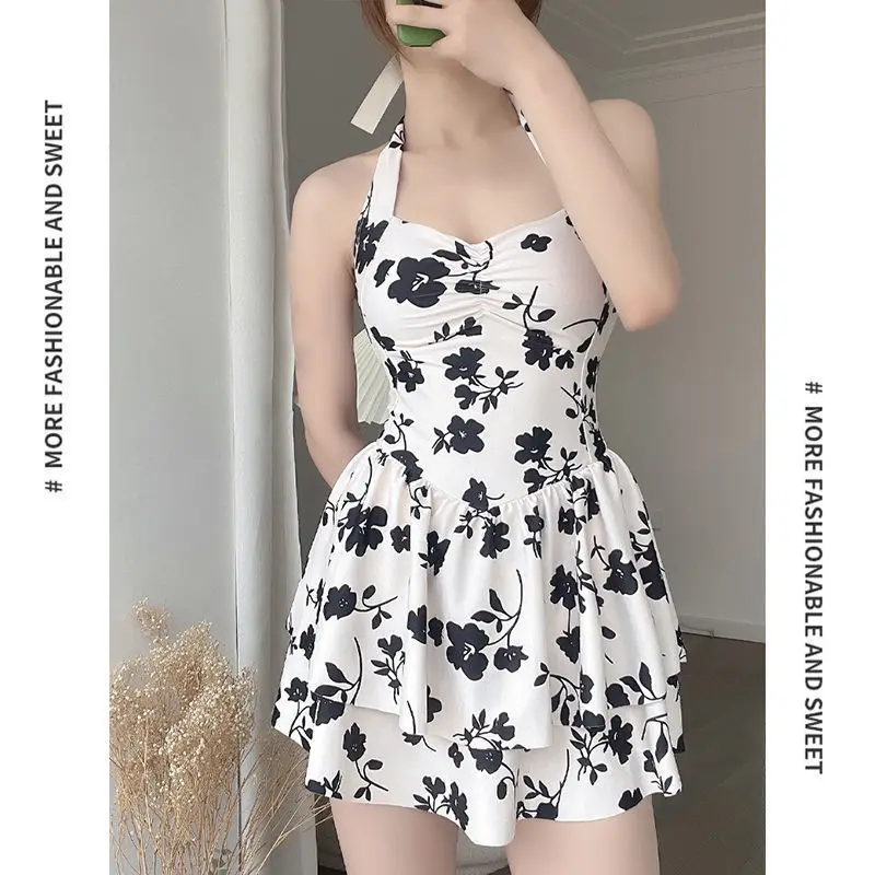 Женский слитный купальник с цветочным принтом, однотонный многослойный мини-купальник с оборками, ажурный привлекательный милая Мода, лето 2024