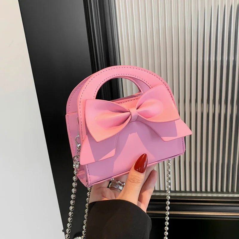 

Super Mini Design Pu Leather Shoulder For Women Fashion Bow Lipstick Summer Coin Purse Crossbody Travel Handbag Pink WT1000