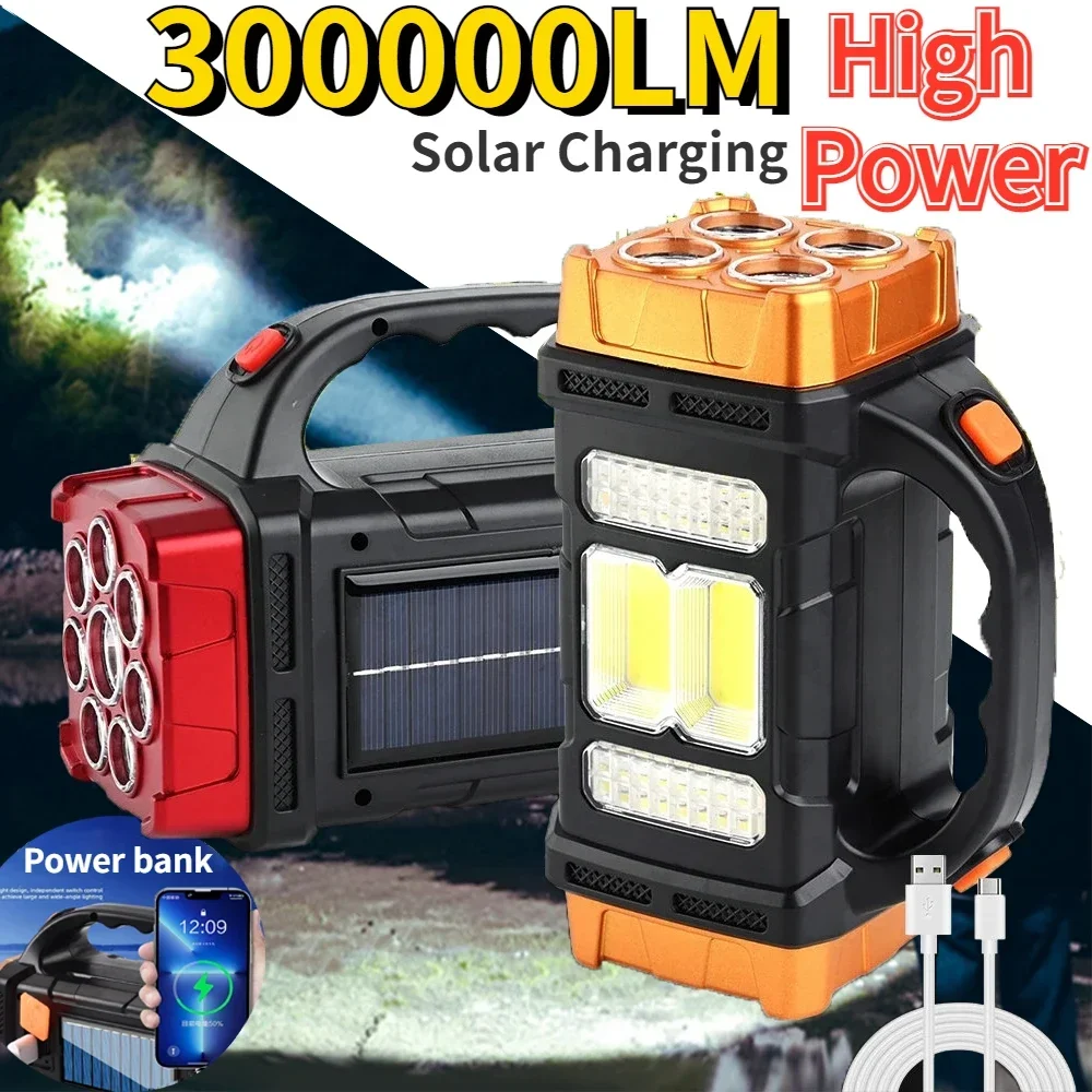 Potente torcia solare portatile a LED con luci di lavoro COB palmare 4 modalità torcia solare esterna ricaricabile USB Linterna