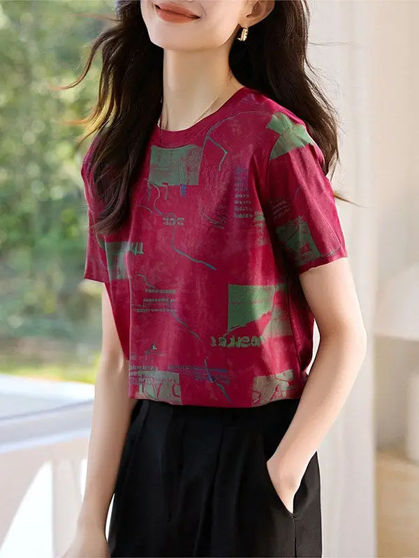 

Женская футболка свободного кроя с коротким рукавом, круглым вырезом и буквенным принтом, повседневный модный летний топ, универсальная базовая футболка с круглым вырезом