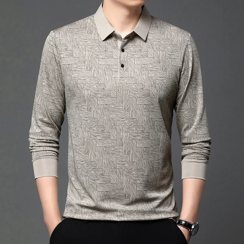 New Men\'s Business Casual Long Sleeved Shirt Solid Color Polo Shirt Fashionable Breathable Comfortable Versatile Top