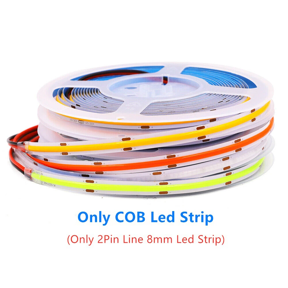 COB LED 스트립, 고밀도 조도 조절 가능, 320LED 스트립 조명, 거실용 유연한 리본 조명, DC 12V, 24 V, 12V, 24 V