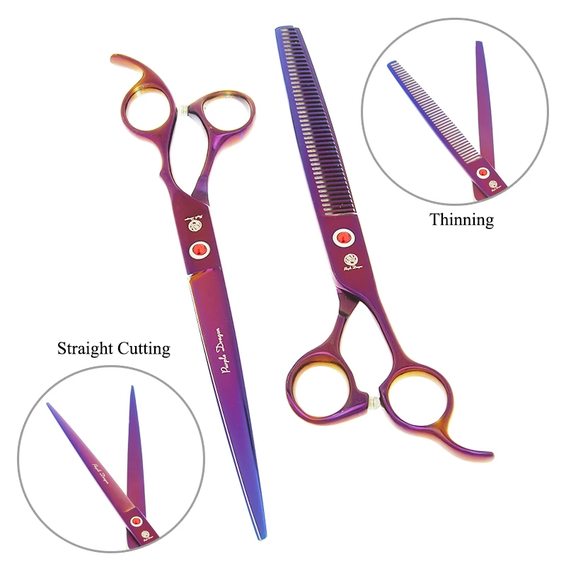 8.0" Purple Dragon Pet Grooming Scissors Sharp Edge Straight Curved Dog Cat Cutting Thinning Shear Animal Beauty Clippers B0046B gallery 2