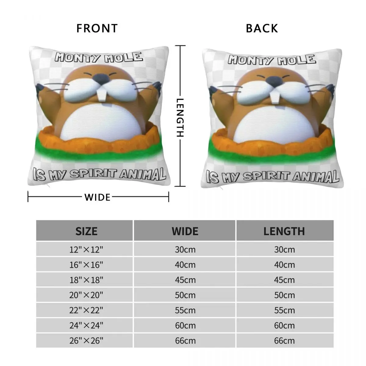 Monty Mole Is My Spirit Animal Square Pillowcase Polyester Linen Velvet Pattern Zip Decorative Pillow Case Bed Cushion Cover