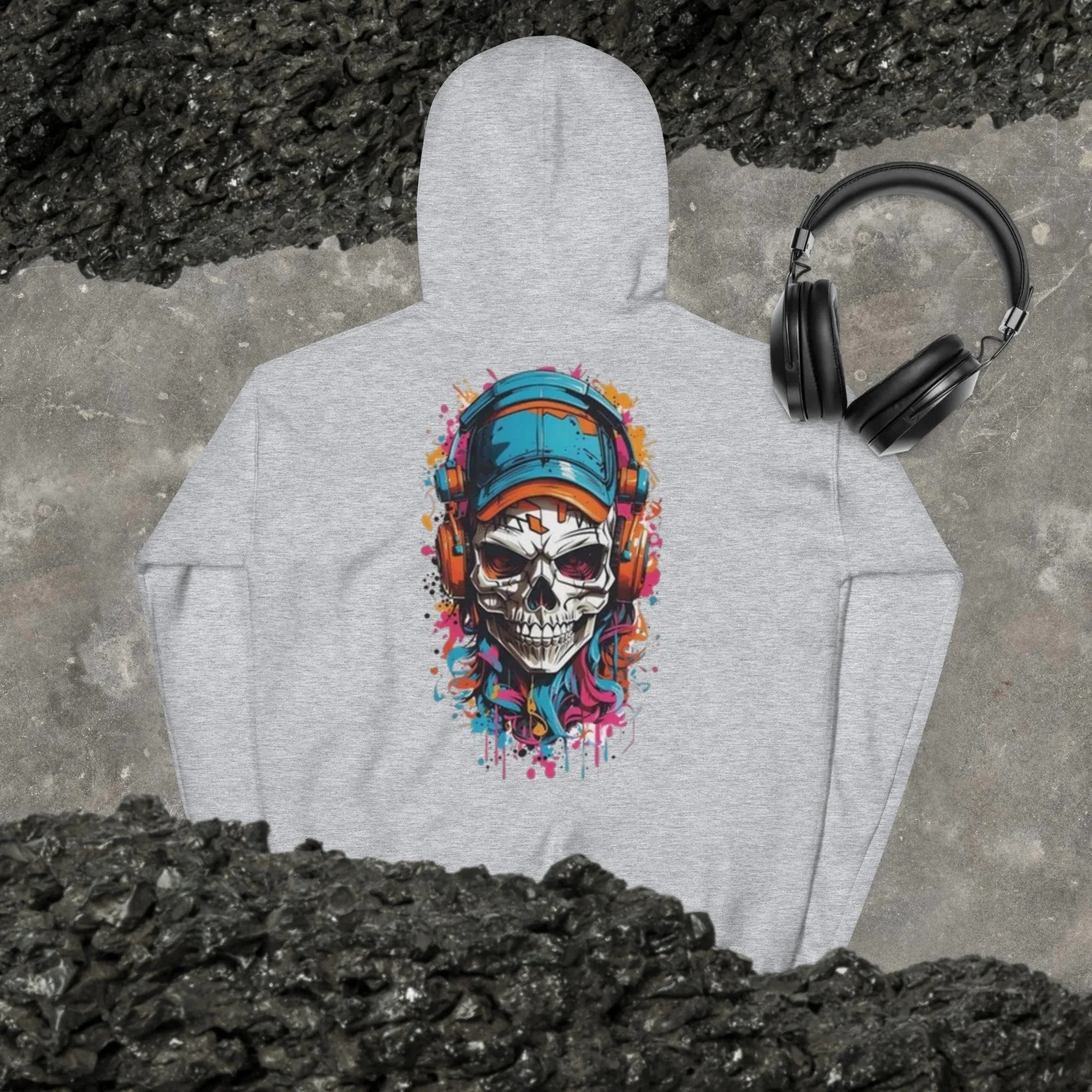 

Autumn Winter Premium Cotton Hoodie with Vibrant Music - Themed Skull Print Perfect for Fans of Street Art and Edgy Aesthetics