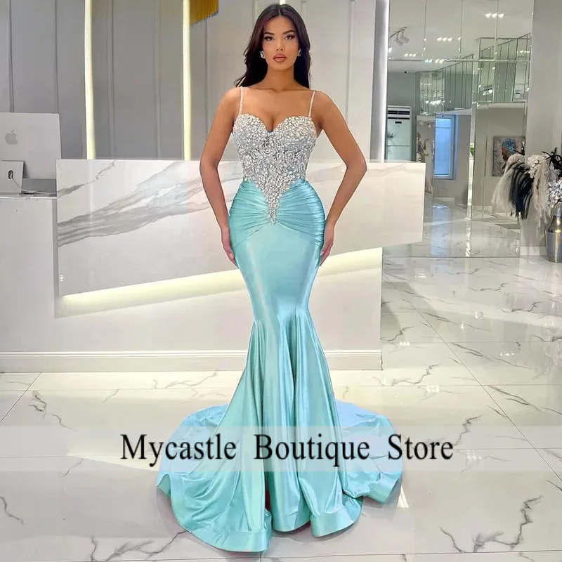 

Привлекательное выпускное платье на тонких бретельках с бриллиантами, атласное молодежное женское выпускное платье с русалкой, халаты De Soiree Plus