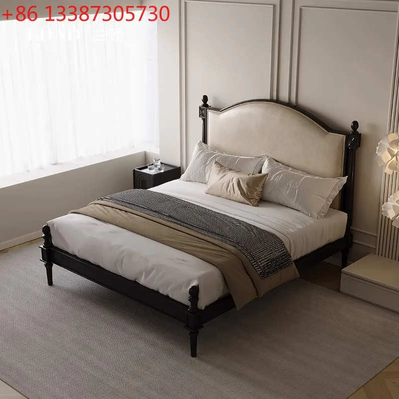

American retro style solid wood high back bed modern simple French cream style