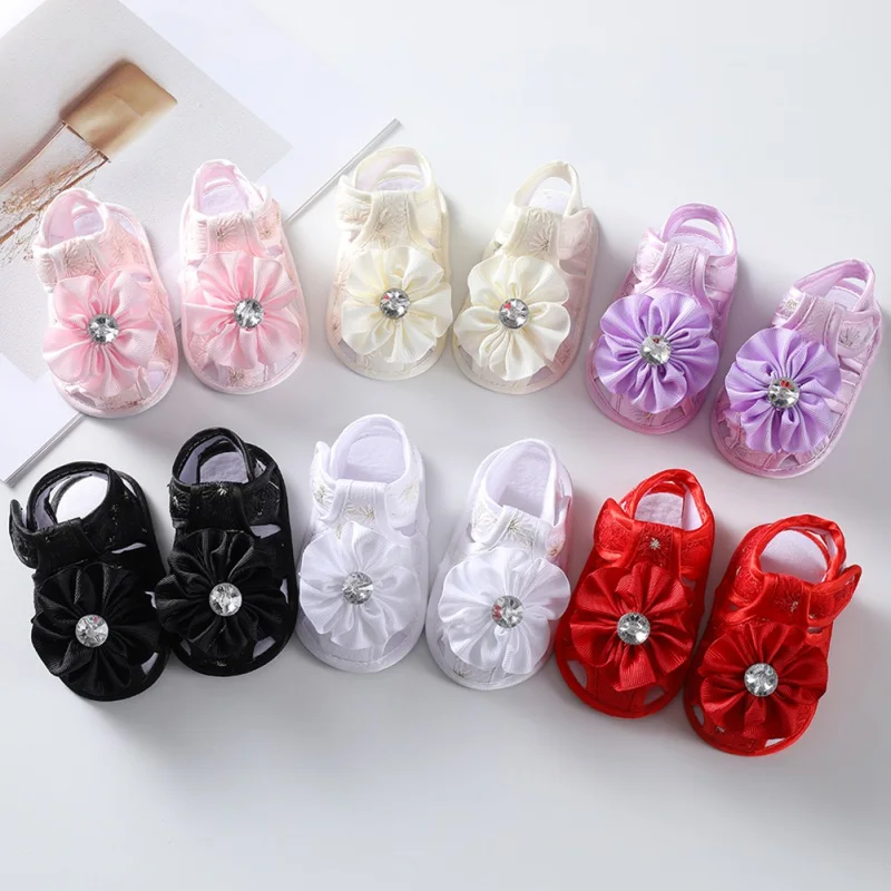 Baby Flower Zircon Decorated Princess Shoes Newborn Baby Toddler Shoes 0-1 Year Old Summer Baby Sandals Garden Shoes