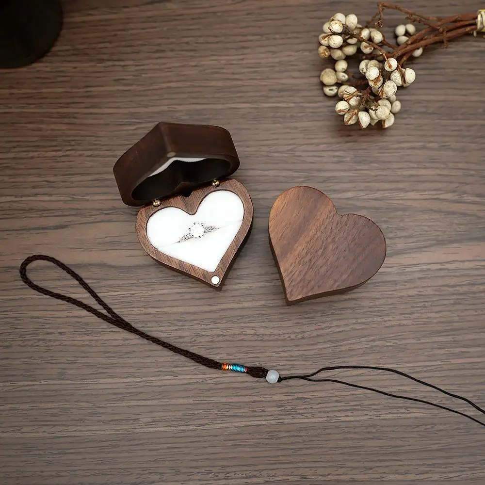 Cajas para amantes, caja de almacenamiento con forma de corazón, compromiso, joyería de madera, embalaje, caja de anillo, exhibición de joyería