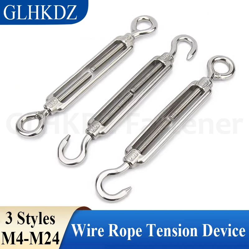 1pcs M4-M24 316 Stainless Steel Turnbuckle Wire Rope Tensioner Hook And Eye Rope Cable Tension Device Hook Rigging Adjustable