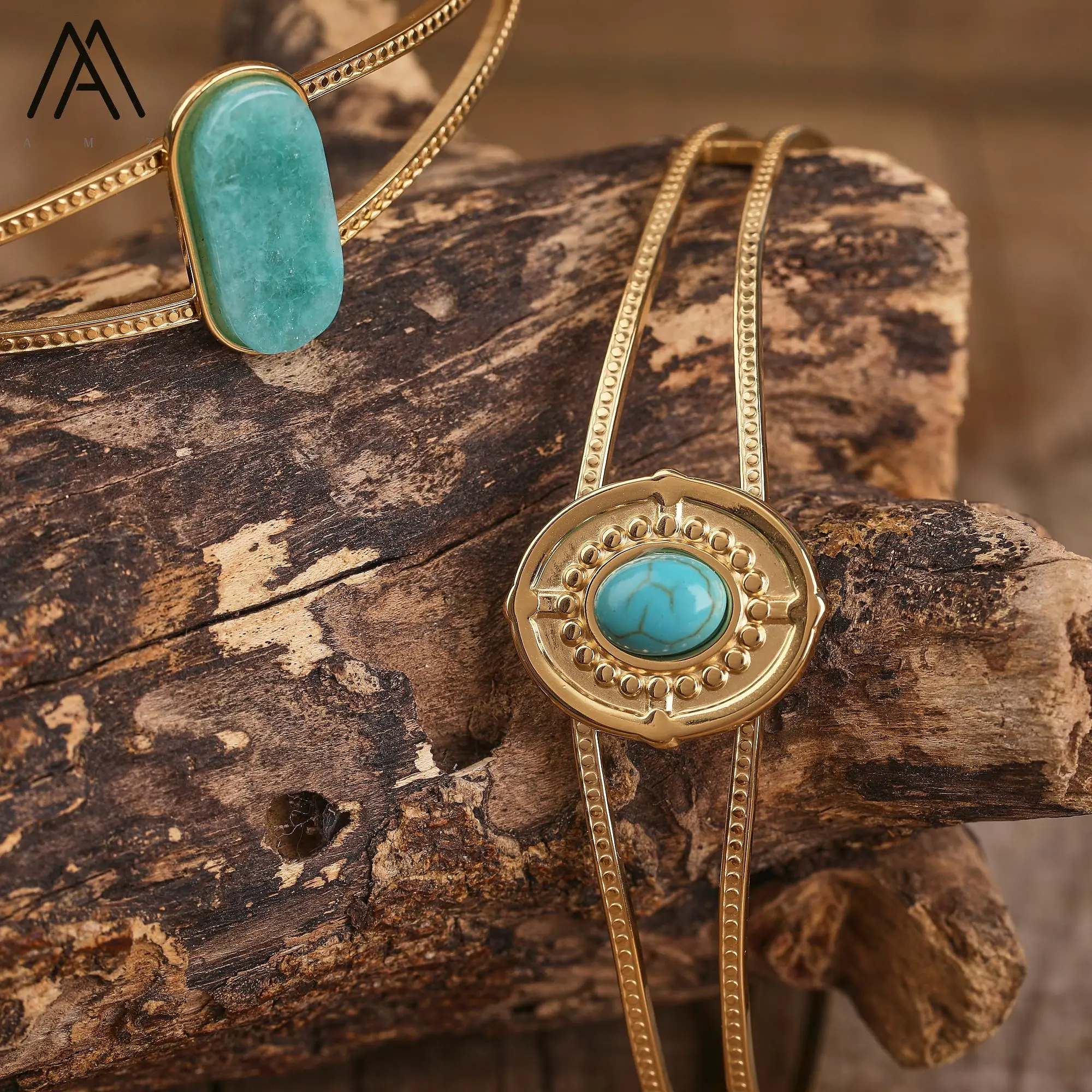 Minimalist Bangle Turquoises Stone Stainless Steel Open Cuff Bracelets for Women Trendy Jewelry Vintage Gift