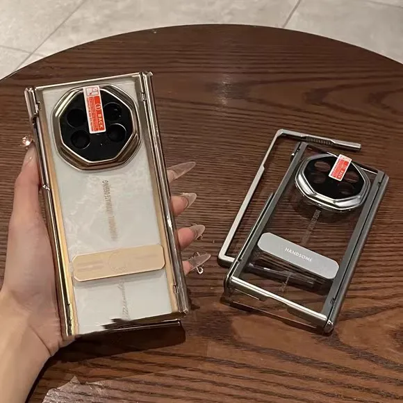 

Luxury Plating Transparent Stand Case for Huawei Mate X6 MateX6 5G Magnetic Hinge Holder Cover With Tempered Film
