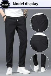 Ice Silk Men's Pants Men's Motorcycle Pants Summer New Black GrayCasual Pants Elastic Breathable Straight Leg Sweatpants
