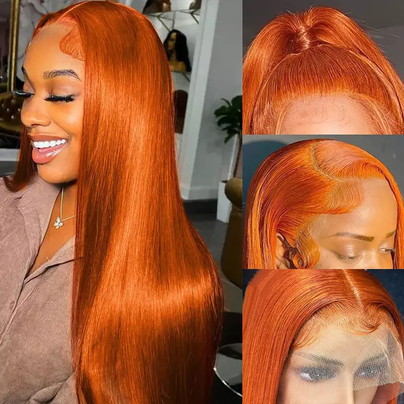 350 Ginger Orange Lace Front Wigs For Human Hair Straight Hair Wig Pre Plucked Brazilian 13x4 Straight Lace Frontal Human Wigs