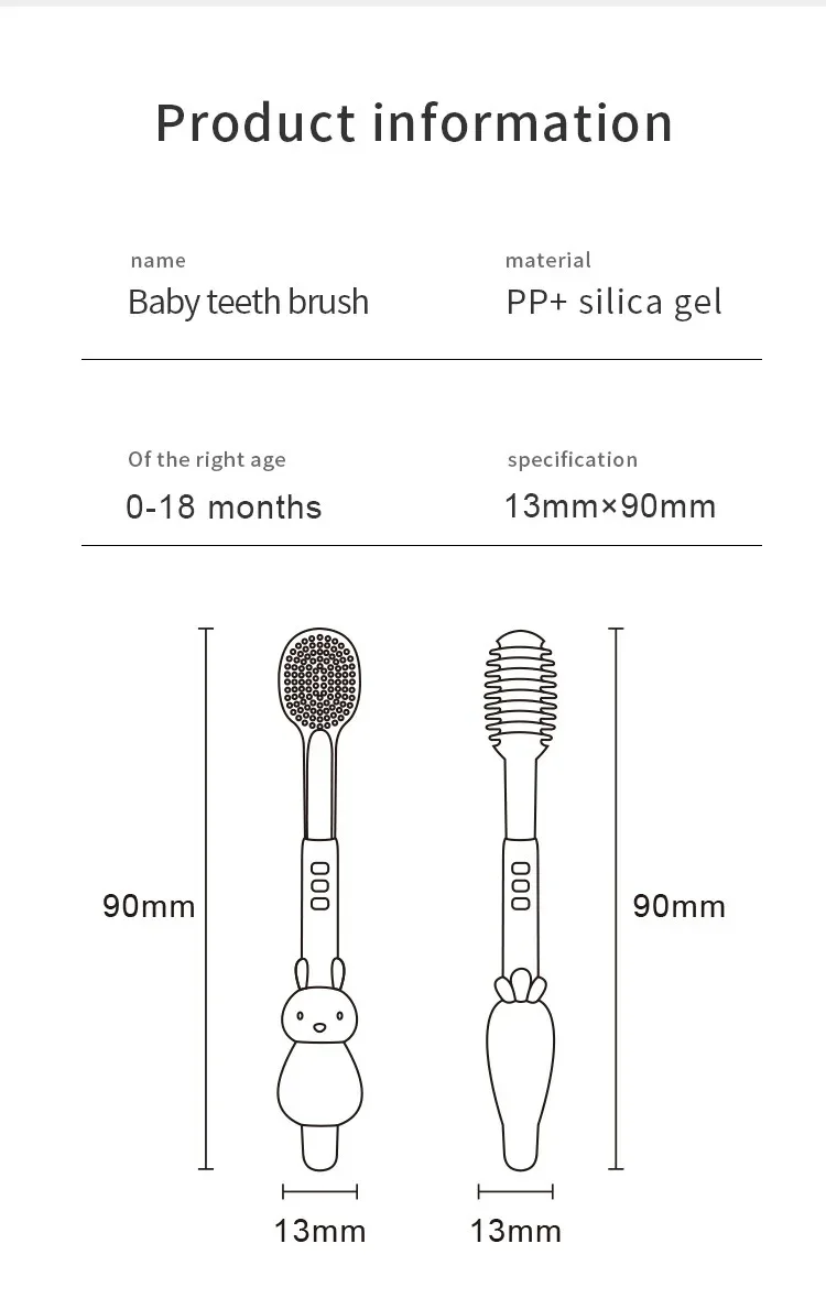 Juego de cepillos de dientes de silicona para bebé, cepillo de dientes para bebé, cepillo para recubrimiento de lengua, suave y no dañino hasta la boca, sin BPA, 2 uds.