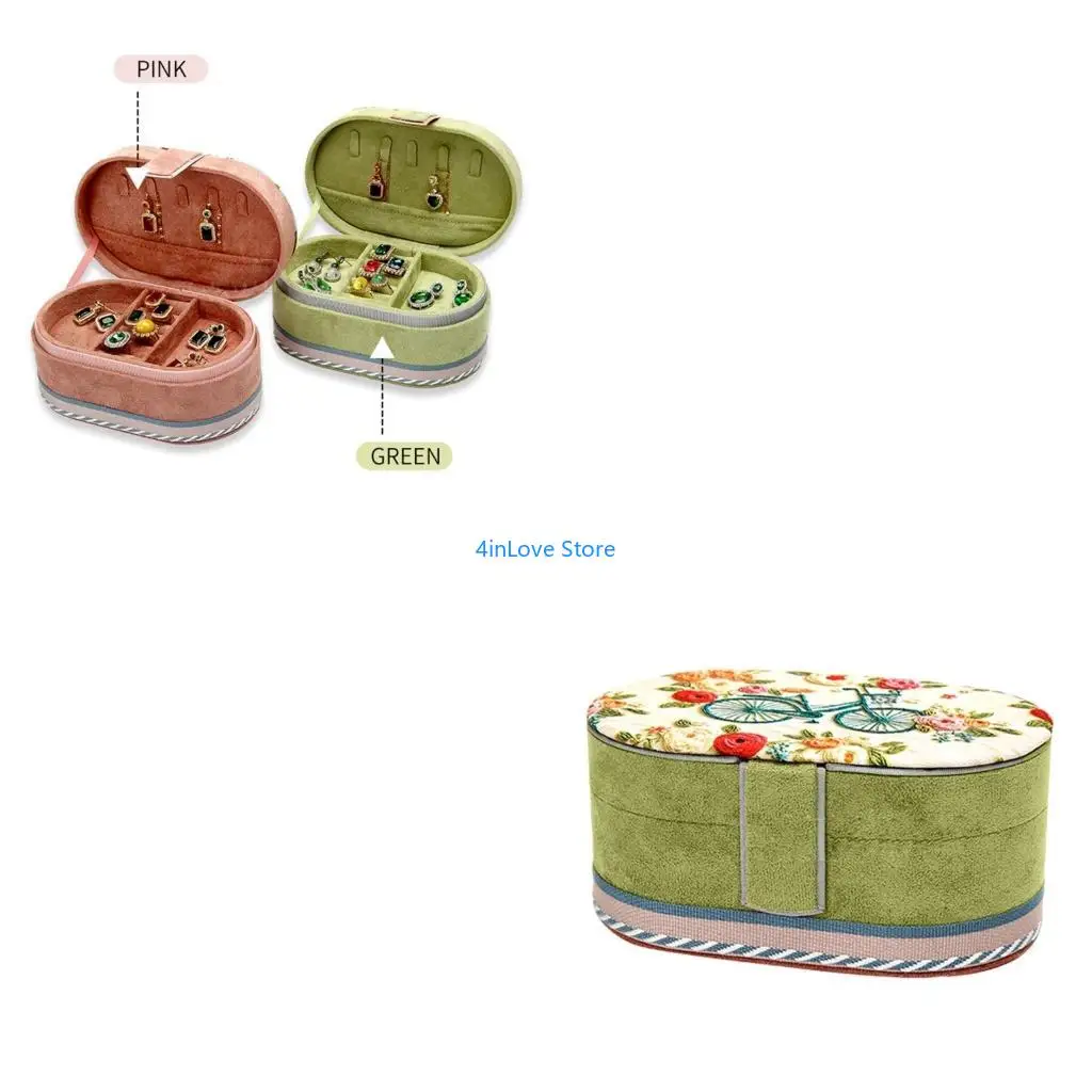 

T4MD Elegant Plush Jewelry Organizers Three Level Oval Box with Printing Exterior