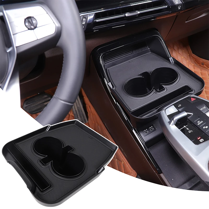 For BMW X1 U11 2023-2026 ABS Black Car Center Console Tea Cup Holder Storage Box Multifunctional Tray Car Accessories