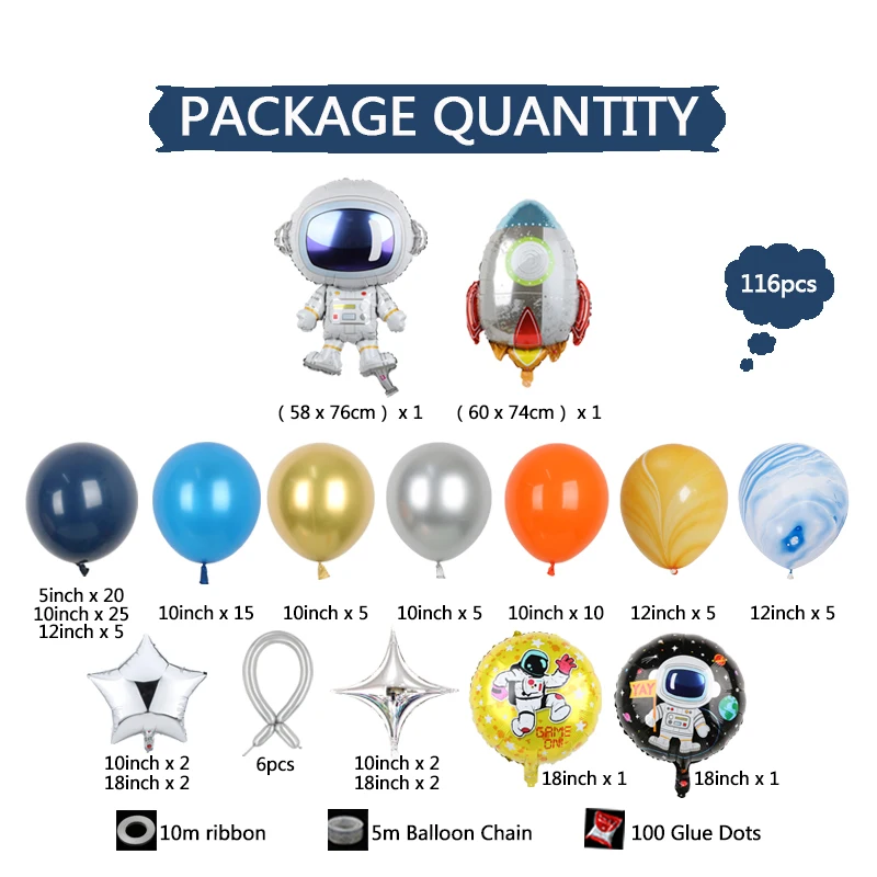 116 pezzi decorazioni per feste spaziali kit ghirlanda di palloncini foil razzo astronauta palloncini in lattice per ragazzi bambini forniture per feste di compleanno