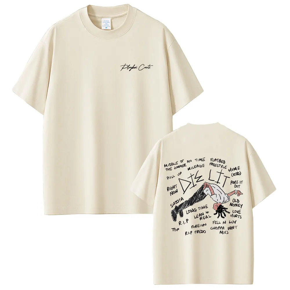 Rapper Playboi Carti Die Lit Graphic T Shirt Opium Vintage Merch T-shirts Men Women Hip Hop Oversized Short Sleeve T-shirt Tops