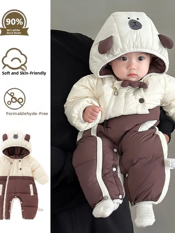 

Thiened Du down Onesie for Infants And Toddlers Winter New Sle Outdoor Casual Clothes with Hat Cute Harp Seal Suit