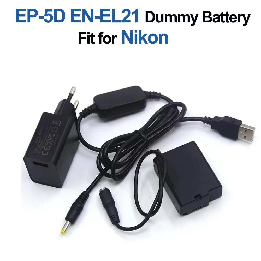 

18W Fast Charger USB to DC Cable EN-EL21 ENEL21 Dummy Battery EP-5D DC Coupler Fit for Nikon 1 V2 1V2 Cameras