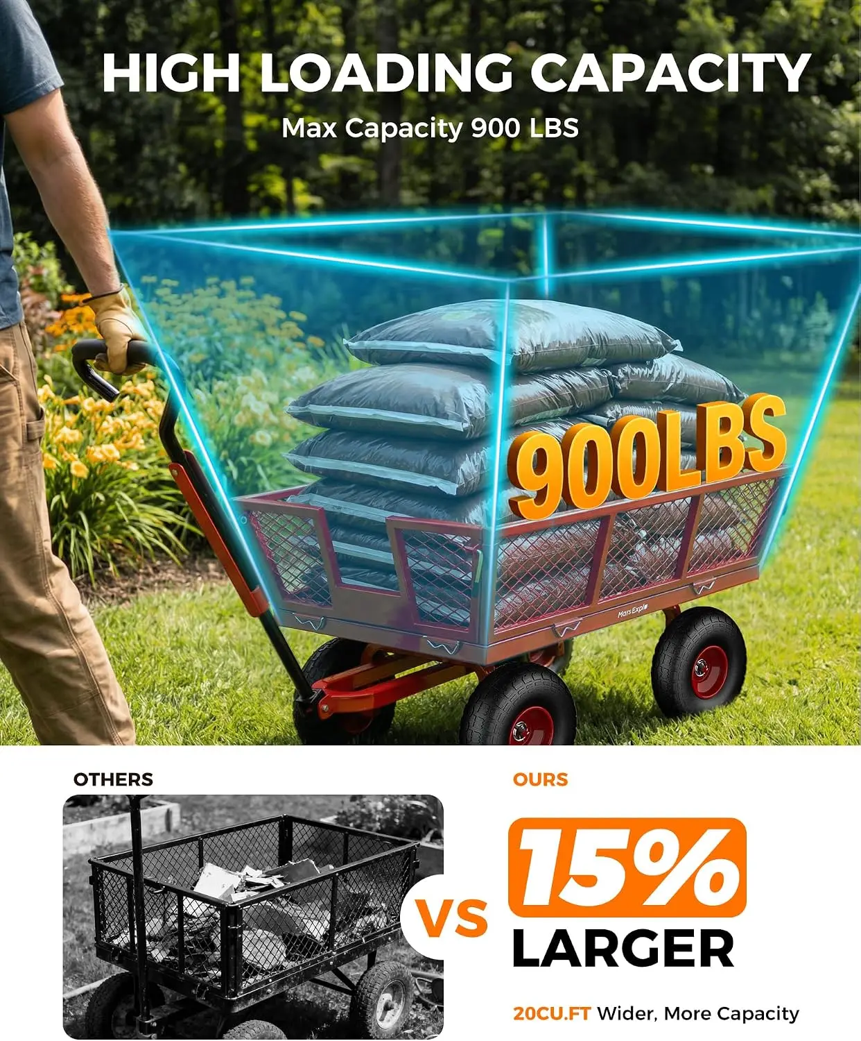900 Lbs Heavy Duty Steel Garden Cart Outdoor Metal Wagon On Wheels Utility Yard Cart Mesh Removable Sides Convert Flatbed Remova