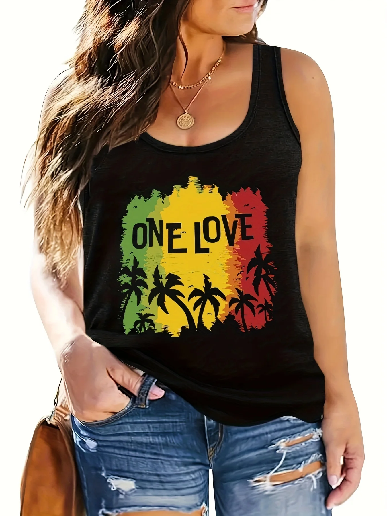 printed Summer women's loose and personalized dream catcher mesh printed vest top T-shirt comfortable sleeveless