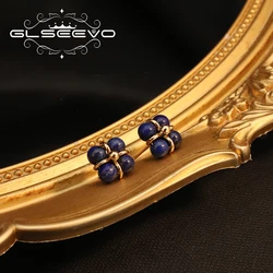 Geometric Lazuli 4pcs Beads Inlay Stud Earrings Original Design Luxury High Quality Lady Fine Jewelry for Woman